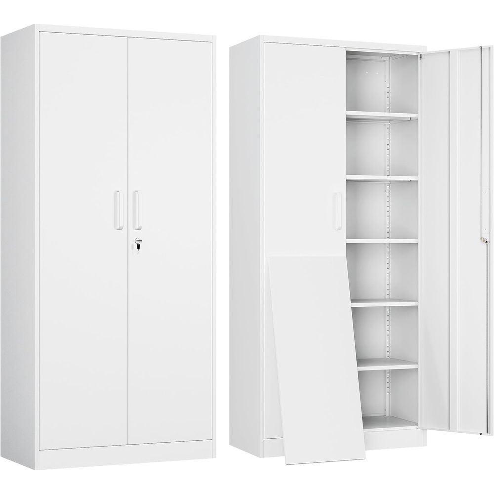 Home Gym Tools - 71 White Steel Lockable Garage Storage