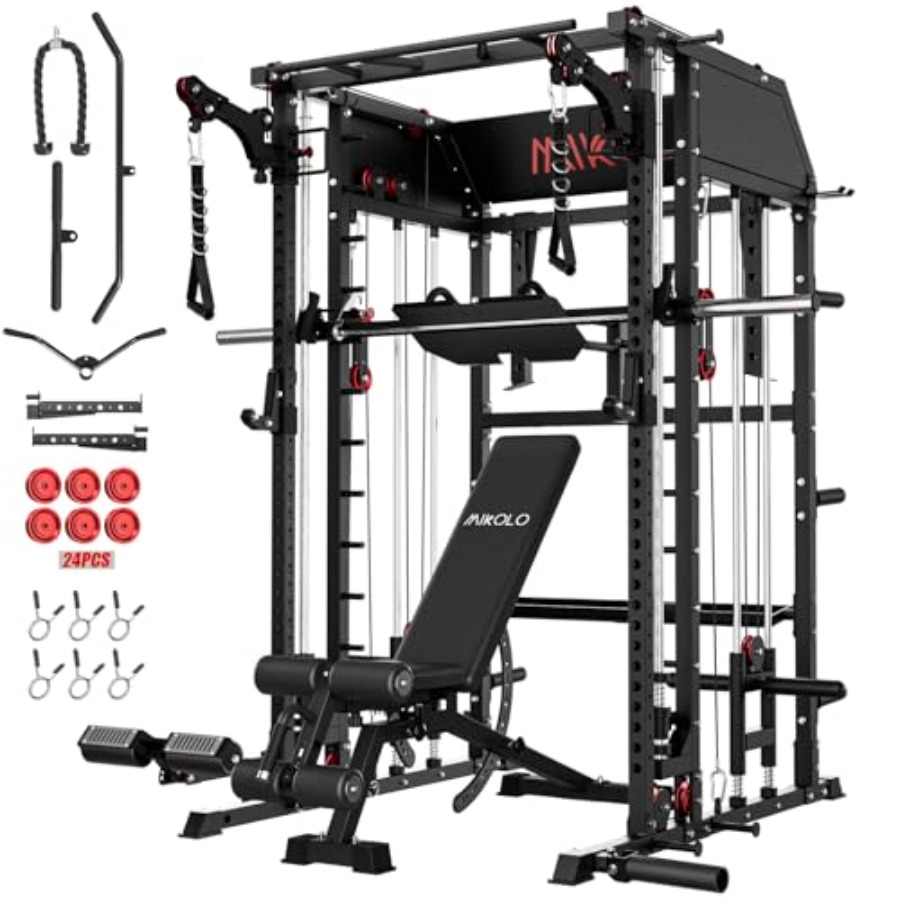 Home Gym Pulley System - Home gym Smith machine: steel, black,