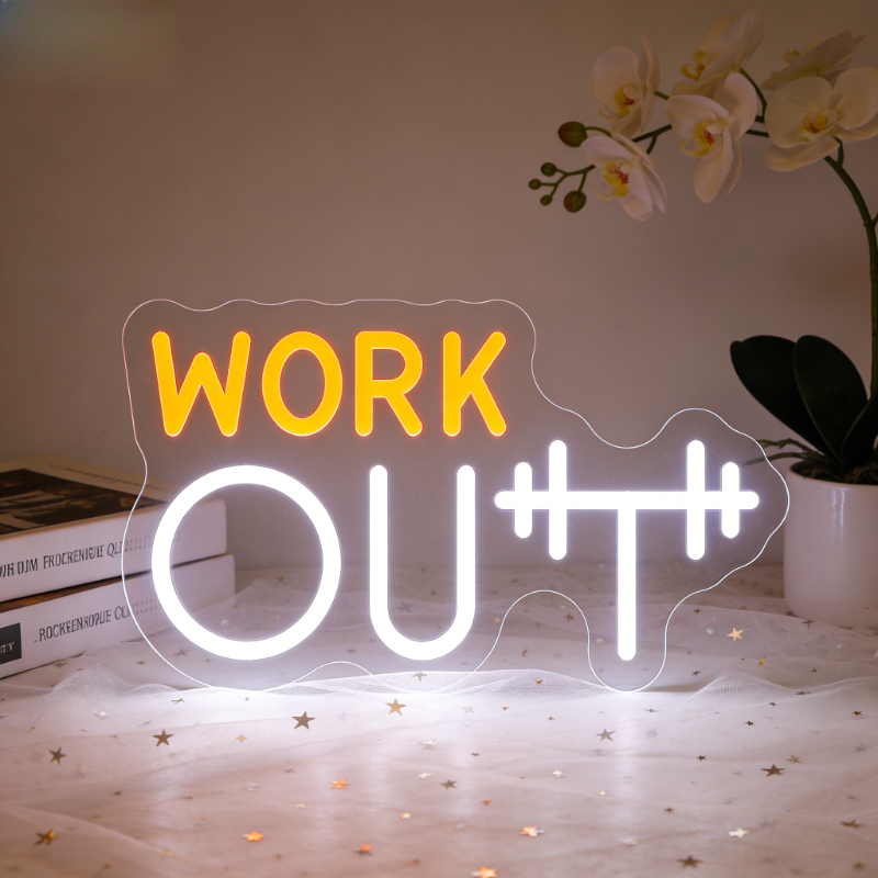 Home Gym Yellow - Workout Neon Sign Yellow White with
