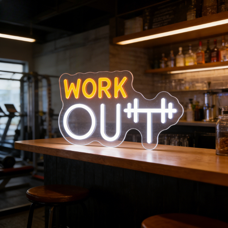 Workout Neon Sign Yellow White - Home Gym Yellow ulasan dan harga
