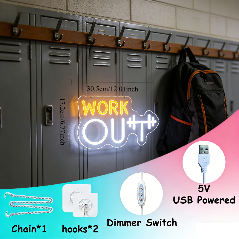 Workout Neon Sign Yellow White - Home Gym Yellow ulasan dan harga